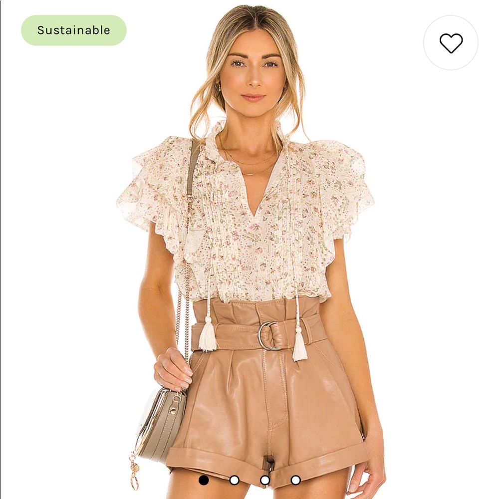 Cleobella Floral Ruffle Blouse in Cream and Pink
